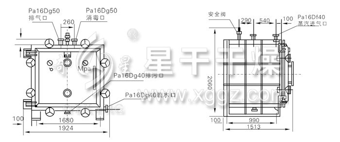 方形静态真空干燥机结构示意图